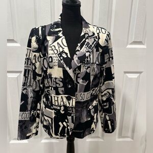 CALESSA Vintage Black and White Graphic  Blazer size L